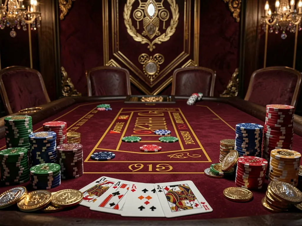 BK234 live casino scene featuring a roulette table with cards and chips under glowing spotlights against a dark elegant background